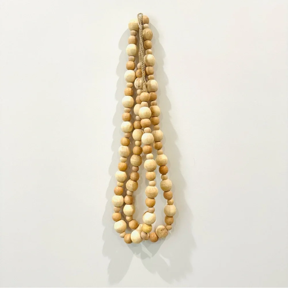 BOHO Natural Unfinished Wood Beaded 6ft Garland with Tassels